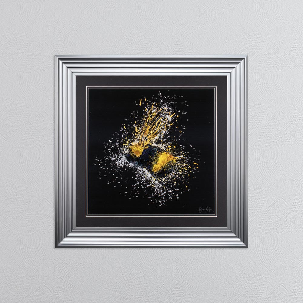 Flying Bee (On Black Background) Framed Wall Art