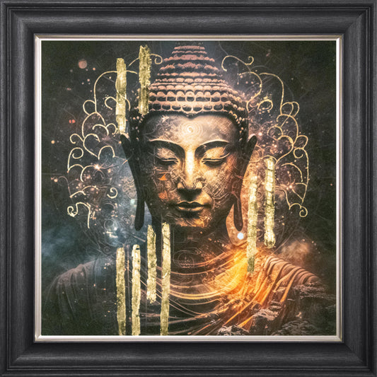 Buddha 5 with Gold Foil Embellishment - Framed Wall Art