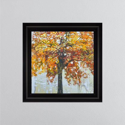 Solo Orange Tree with Gold Foil Embellishment Framed Wall Art