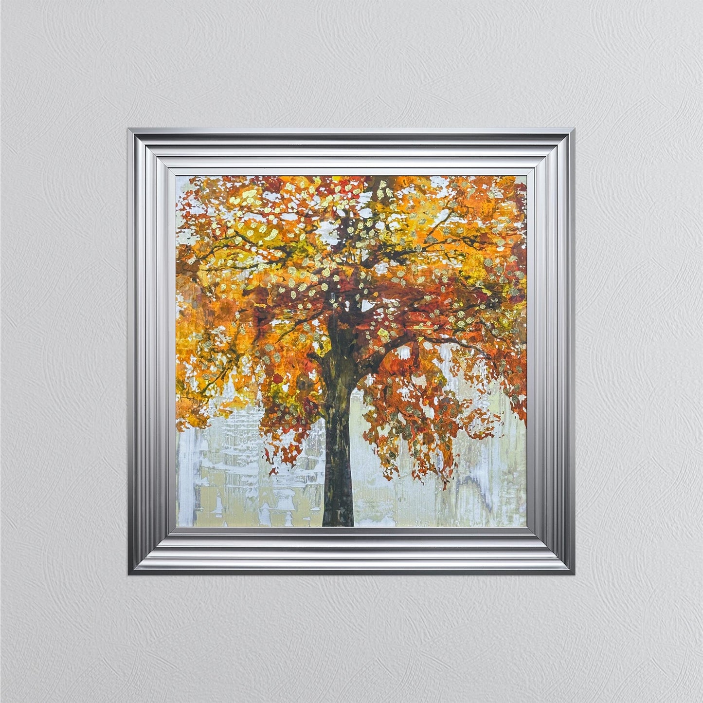 Solo Orange Tree with Gold Foil Embellishment Framed Wall Art