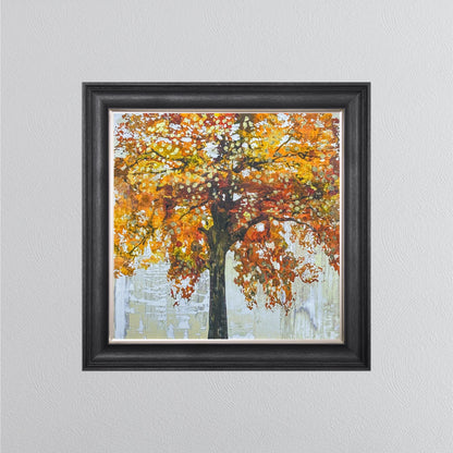 Solo Orange Tree with Gold Foil Embellishment Framed Wall Art
