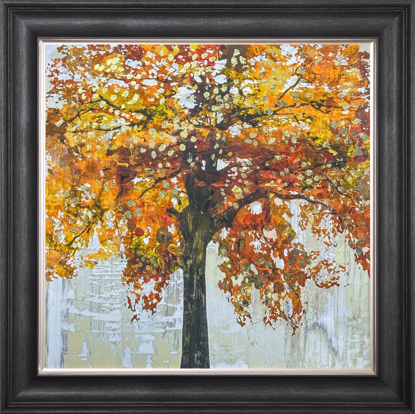 Solo Orange Tree with Gold Foil Embellishment Framed Wall Art