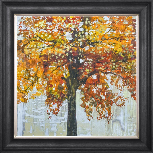 Solo Orange Tree with Gold Foil Embellishment Framed Wall Art