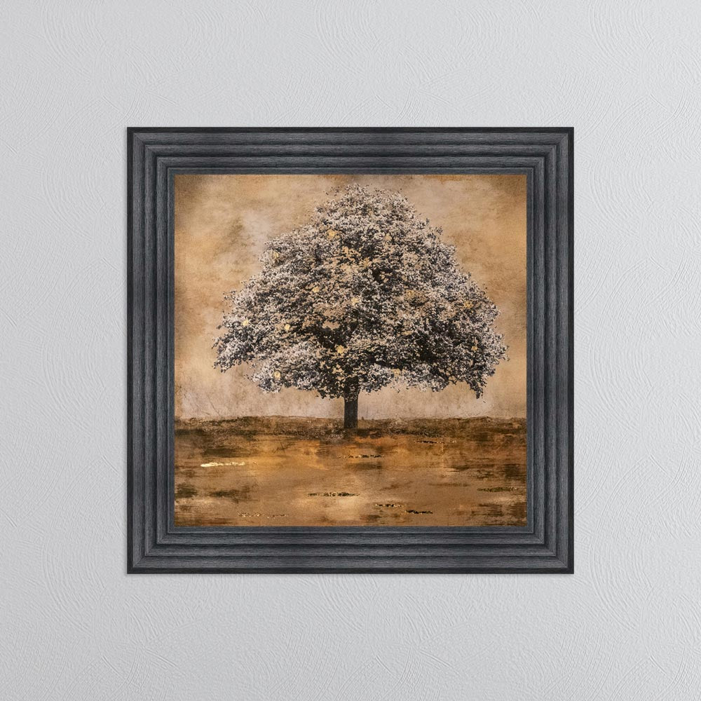 Stately Gold Tree with Gold Foil Embellishment Framed Wall Art
