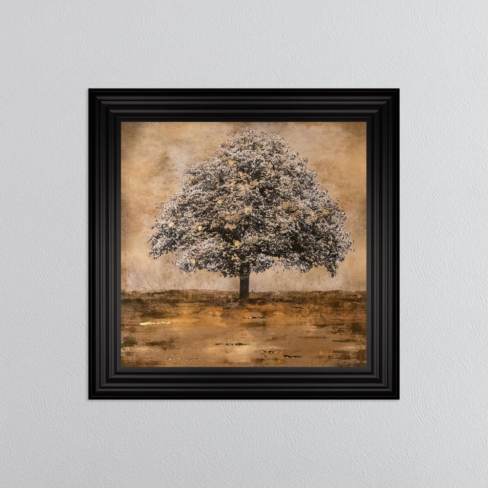Stately Gold Tree with Gold Foil Embellishment Framed Wall Art