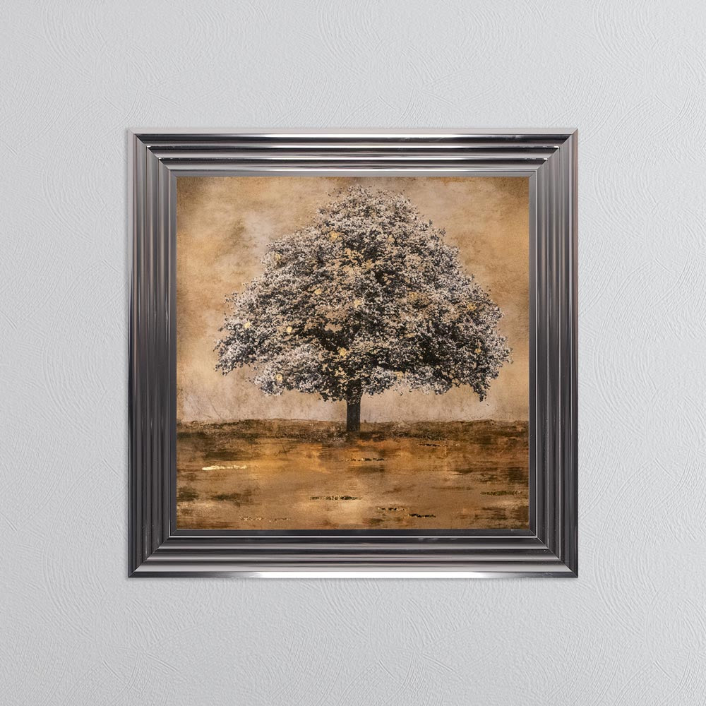 Stately Gold Tree with Gold Foil Embellishment Framed Wall Art