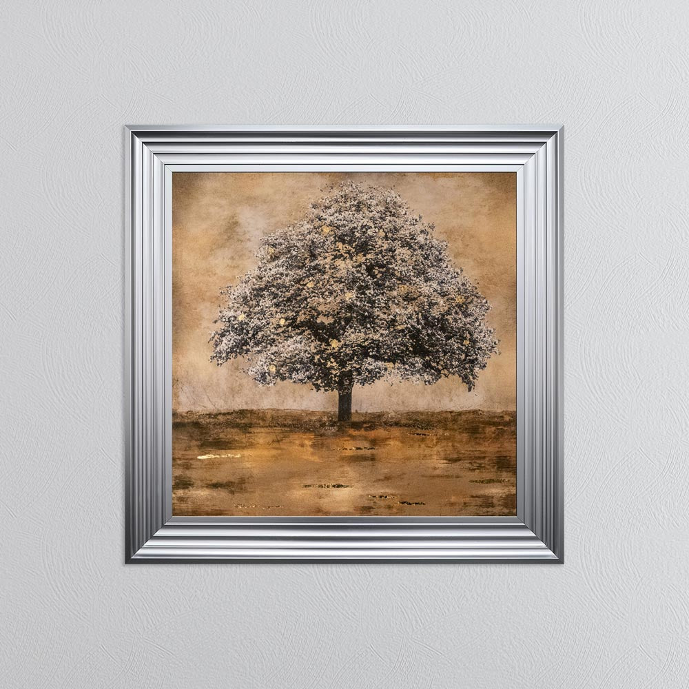 Stately Gold Tree with Gold Foil Embellishment Framed Wall Art