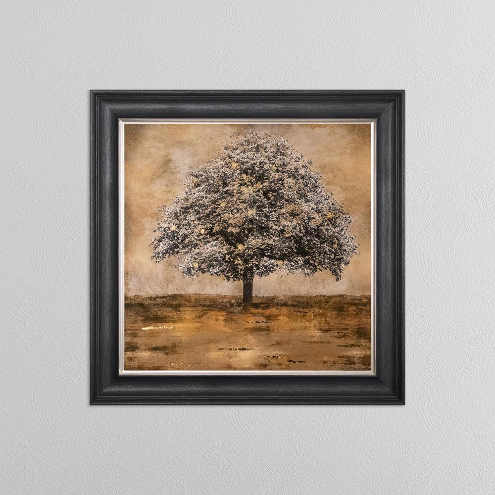 Stately Gold Tree with Gold Foil Embellishment Framed Wall Art