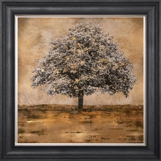 Stately Gold Tree with Gold Foil Embellishment Framed Wall Art