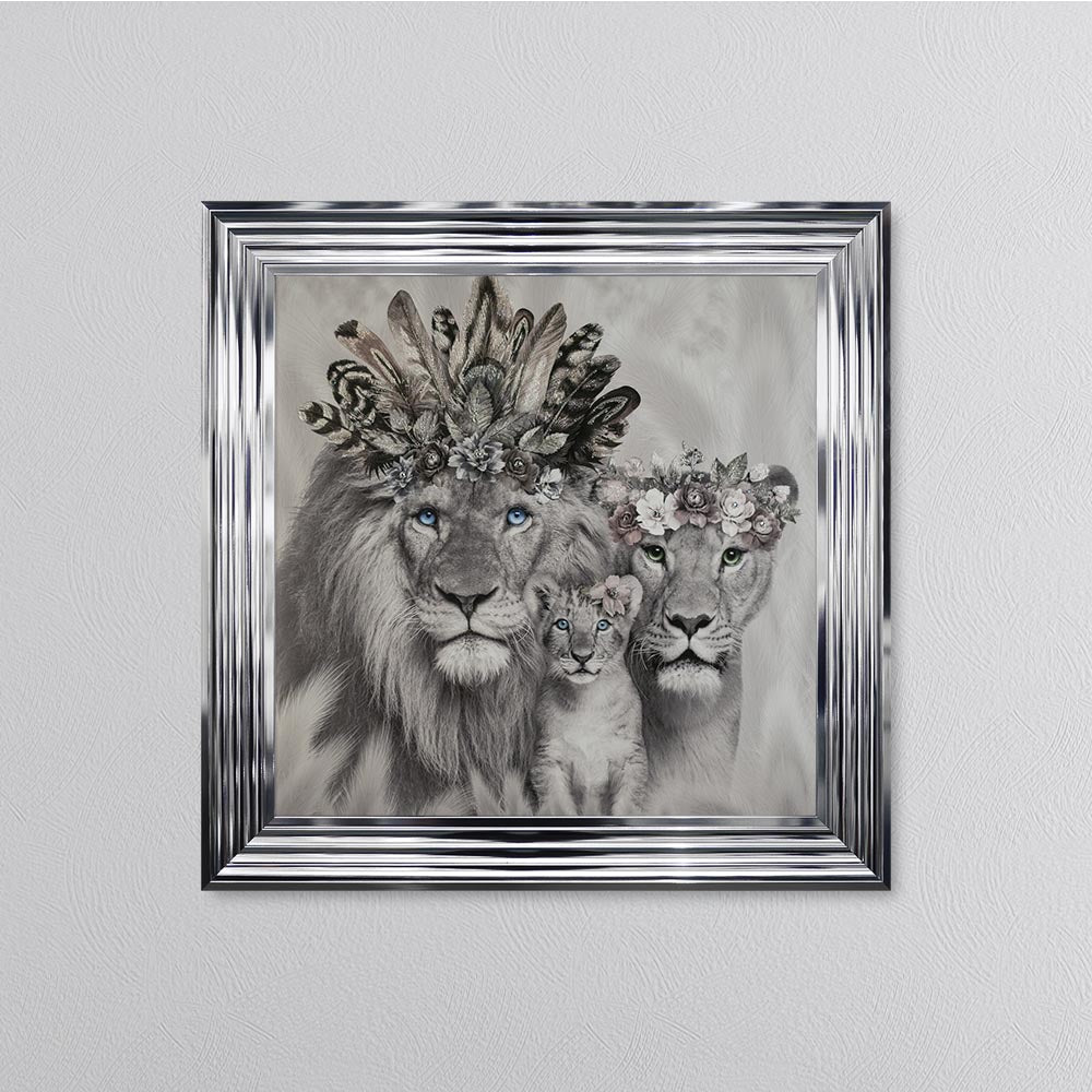 Lion Family With One Cub Framed Wall Art