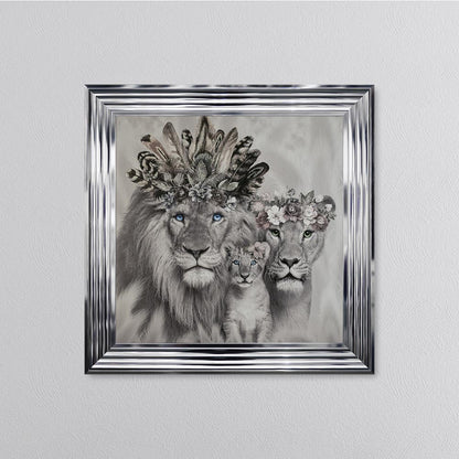 Lion Family With One Cub Framed Wall Art