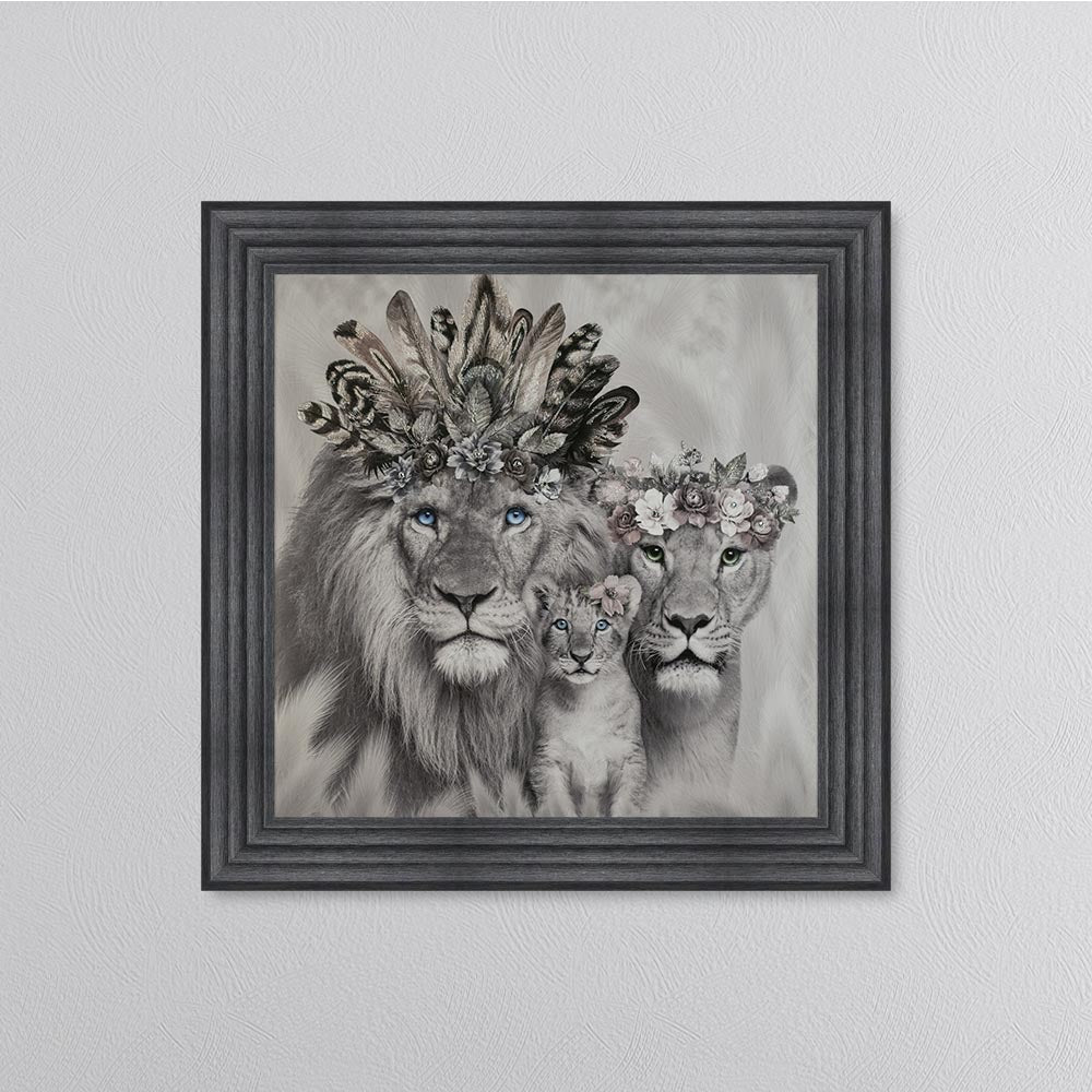 Lion Family With One Cub Framed Wall Art
