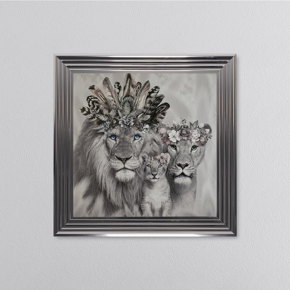 Lion Family With One Cub Framed Wall Art