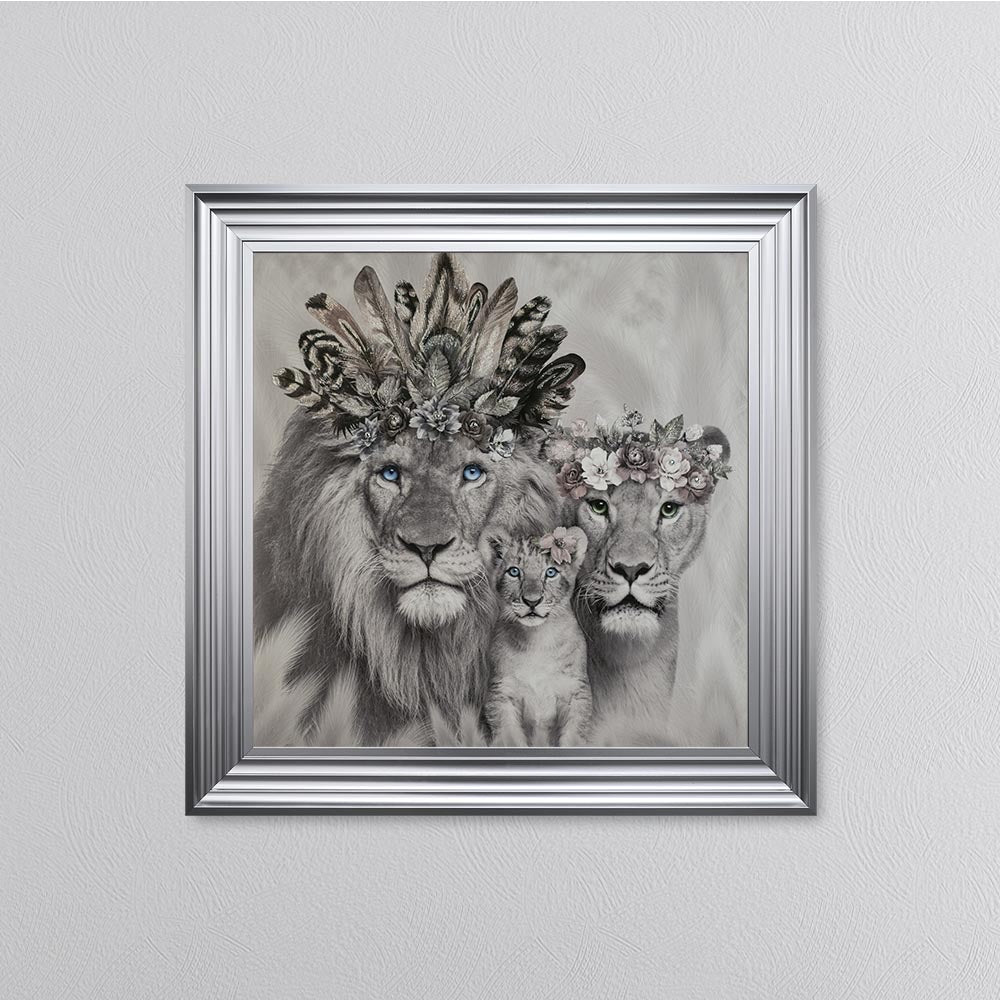 Lion Family With One Cub Framed Wall Art