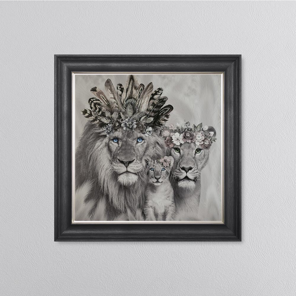 Lion Family With One Cub Framed Wall Art