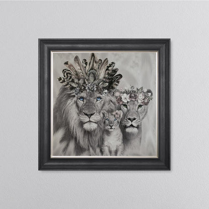 Lion Family With One Cub Framed Wall Art