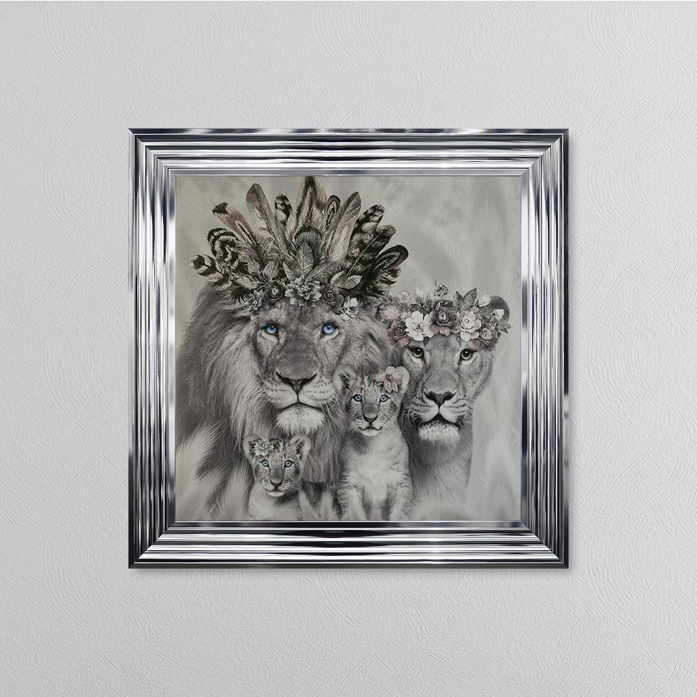 Lion Family With Two Cubs Framed Wall Art