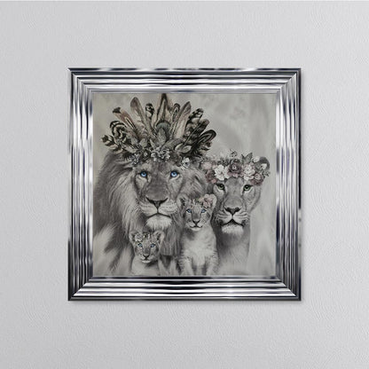 Lion Family With Two Cubs Framed Wall Art