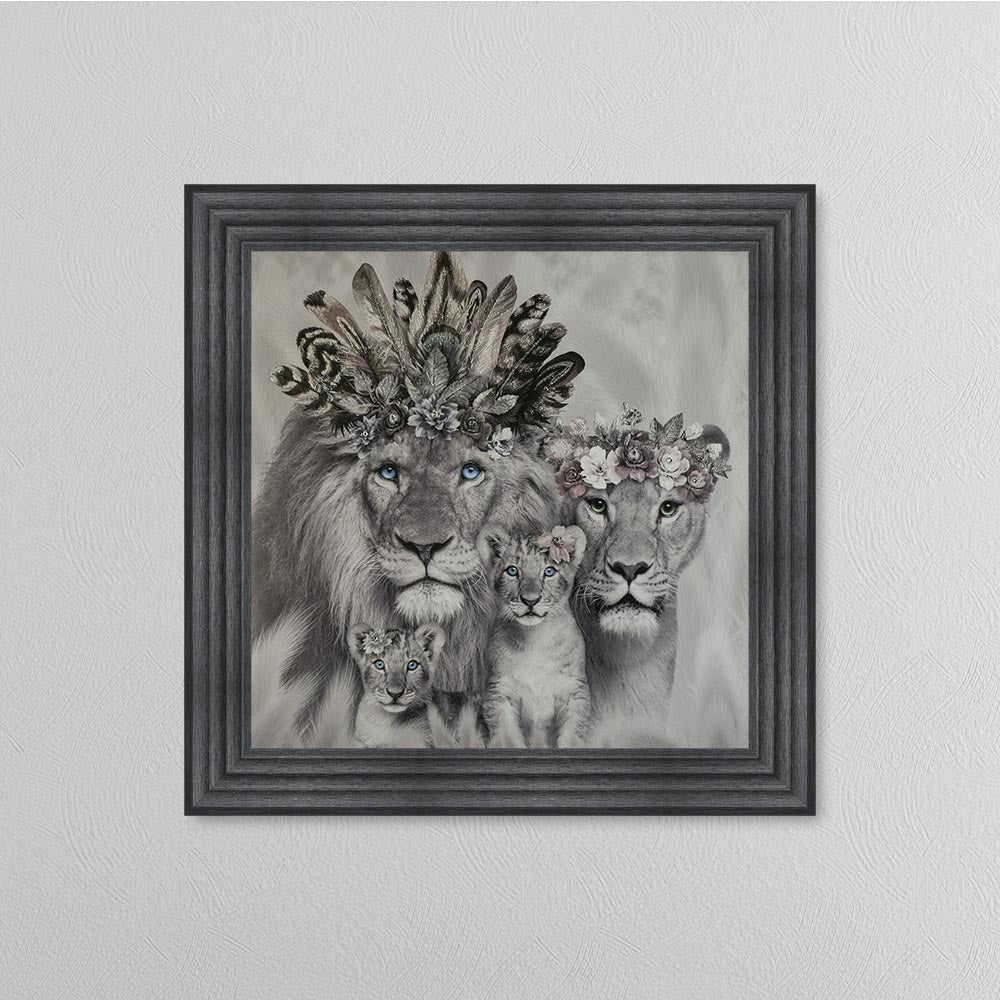 Lion Family With Two Cubs Framed Wall Art