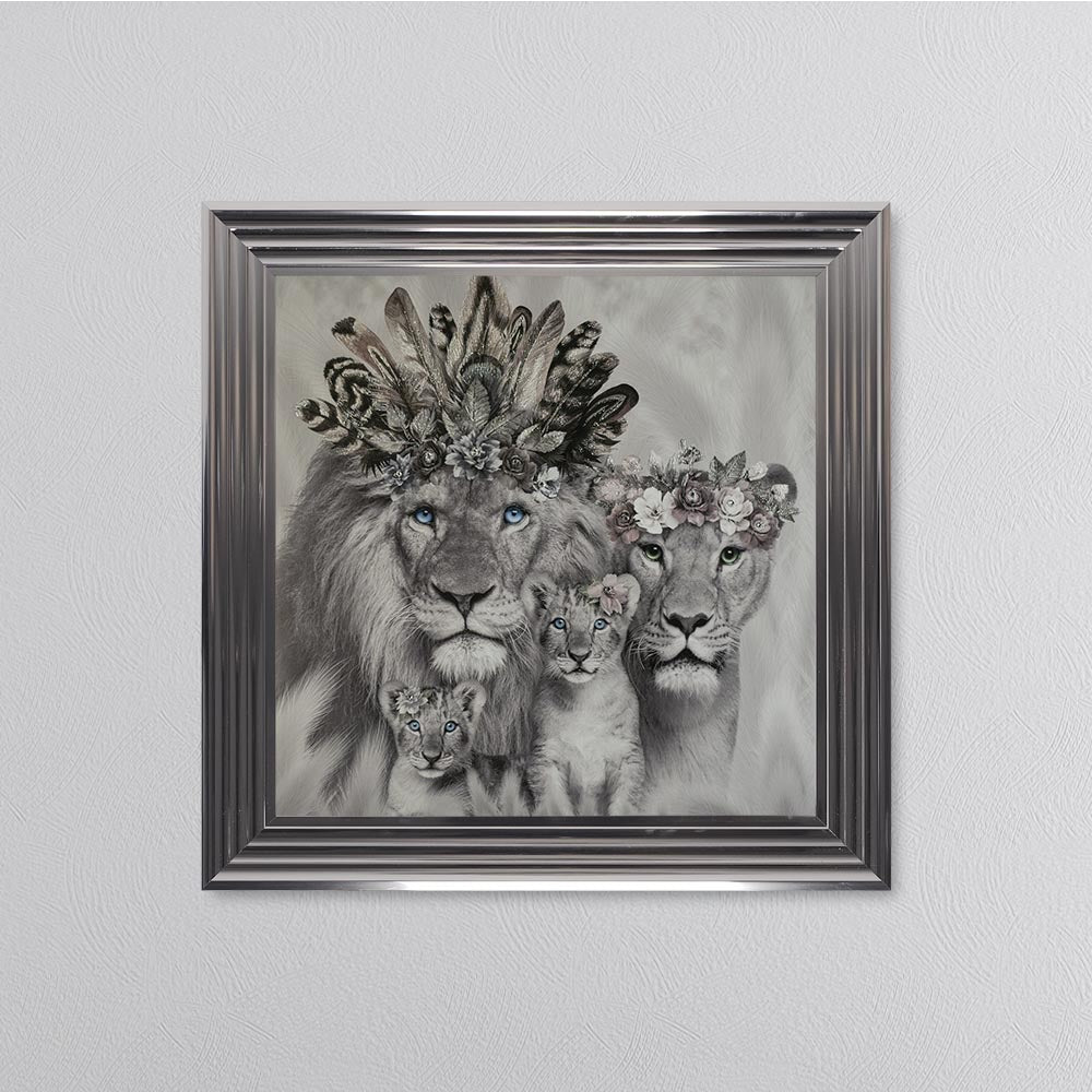 Lion Family With Two Cubs Framed Wall Art
