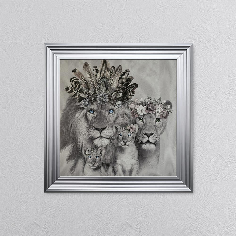 Lion Family With Two Cubs Framed Wall Art