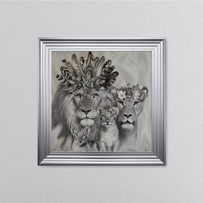 Lion Family With Two Cubs Framed Wall Art