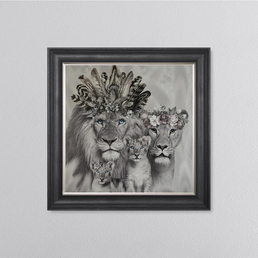 Lion Family With Two Cubs Framed Wall Art