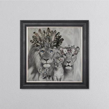Lion Family With Two Cubs Framed Wall Art