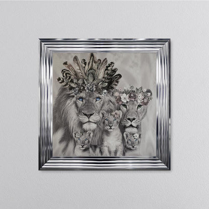Lion Family With Three Cubs Framed Wall Art