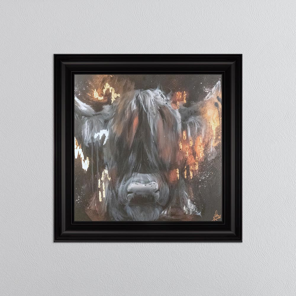 Copper Highland Cow with Multi Foil Embellishment Framed Wall Art