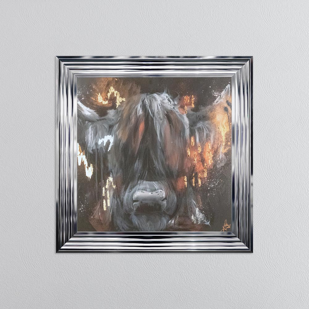 Copper Highland Cow with Multi Foil Embellishment Framed Wall Art