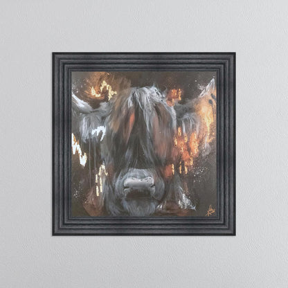 Copper Highland Cow with Multi Foil Embellishment Framed Wall Art