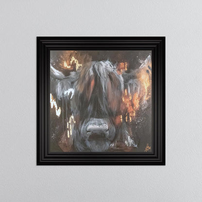 Copper Highland Cow with Multi Foil Embellishment Framed Wall Art