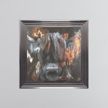 Copper Highland Cow with Multi Foil Embellishment Framed Wall Art