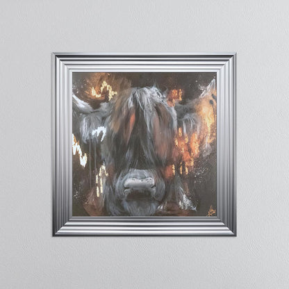 Copper Highland Cow with Multi Foil Embellishment Framed Wall Art