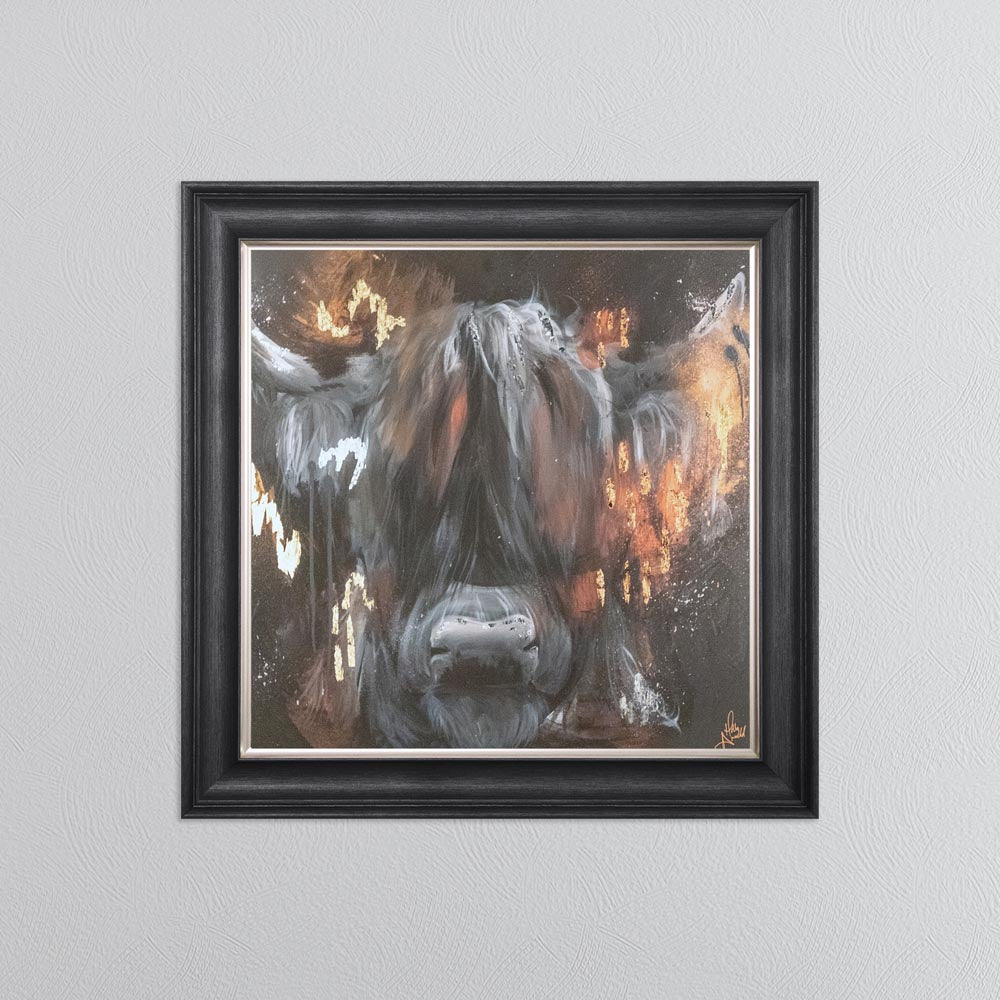 Copper Highland Cow with Multi Foil Embellishment Framed Wall Art