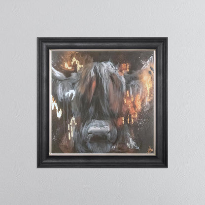 Copper Highland Cow with Multi Foil Embellishment Framed Wall Art