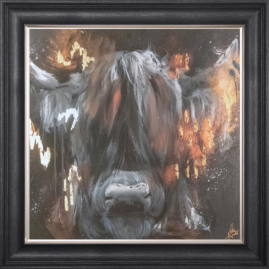 Copper Highland Cow with Multi Foil Embellishment Framed Wall Art