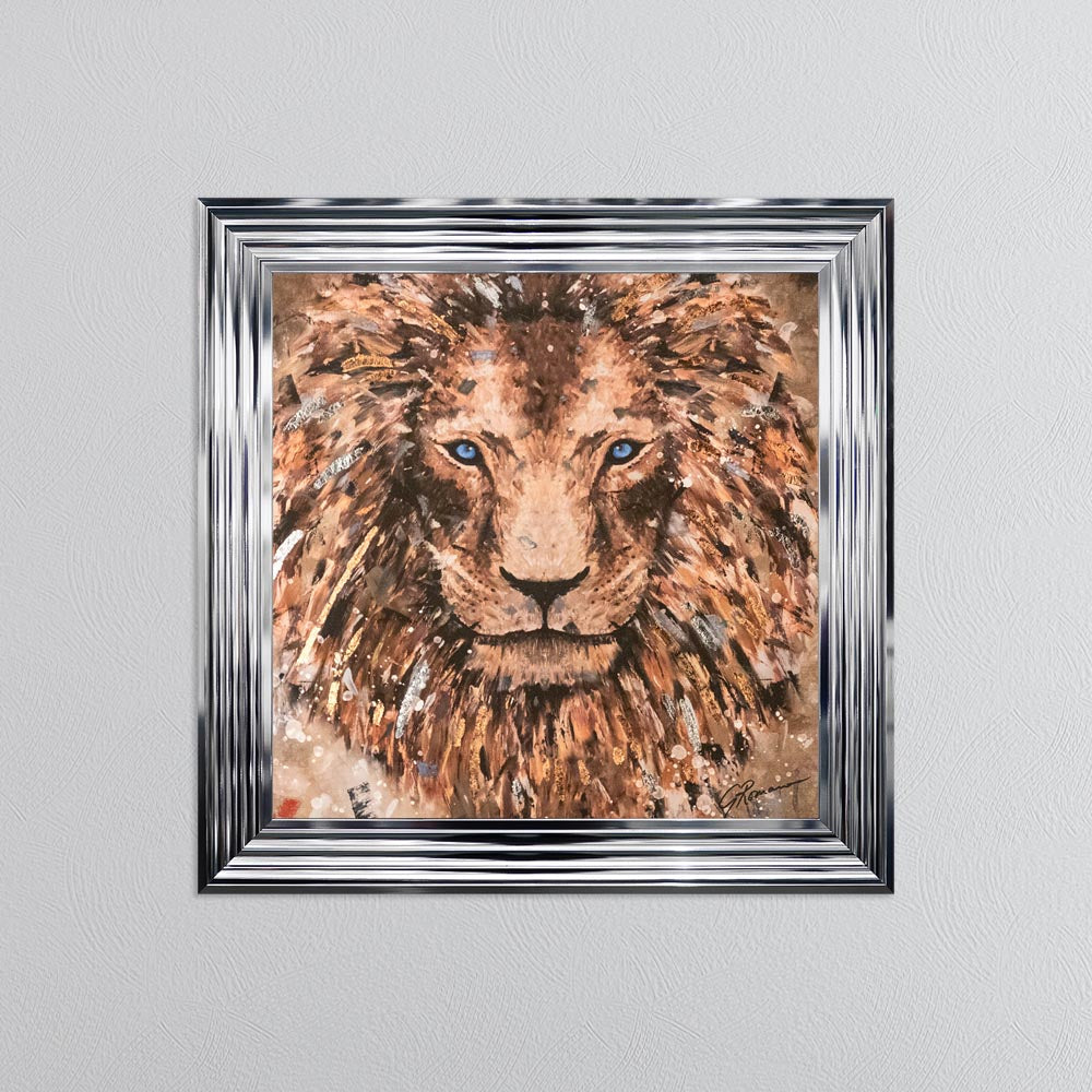 Colour Lion with Multi Foil Embellishment Framed Wall Art