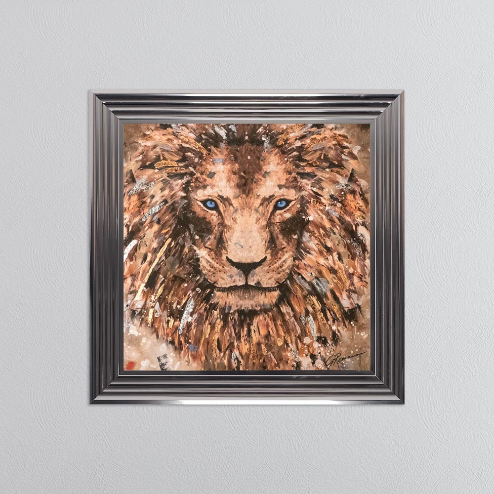 Colour Lion with Multi Foil Embellishment Framed Wall Art