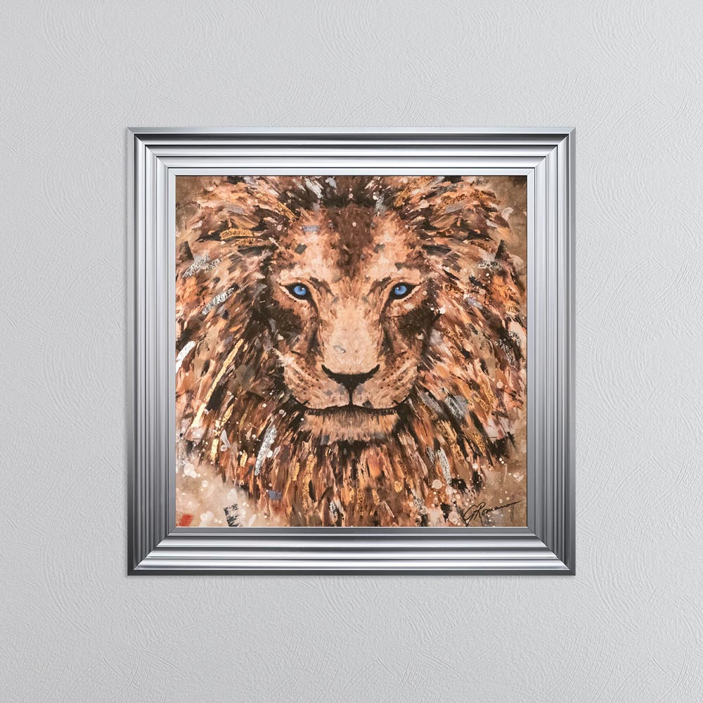 Colour Lion with Multi Foil Embellishment Framed Wall Art