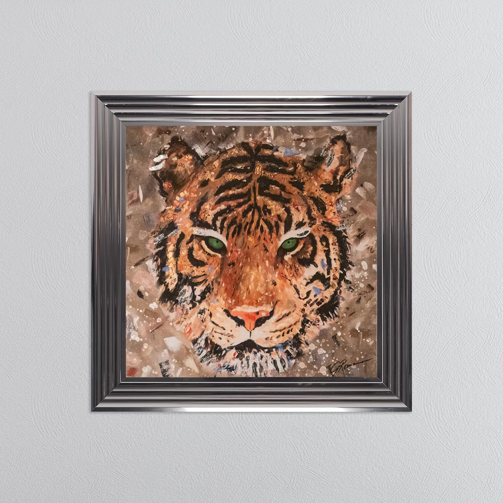 Colour Tiger with Multi Foil Embellishment Framed Wall Art