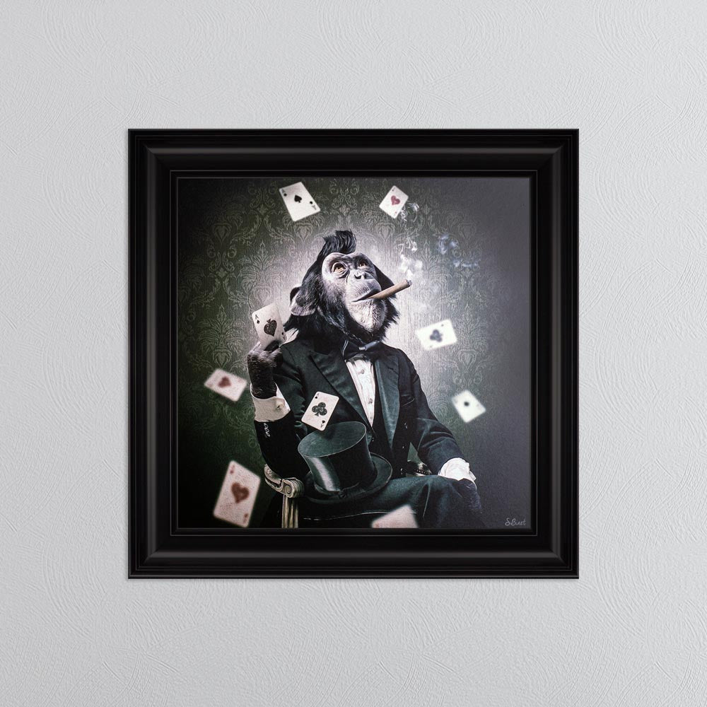 Poker Monkey Framed Wall Art
