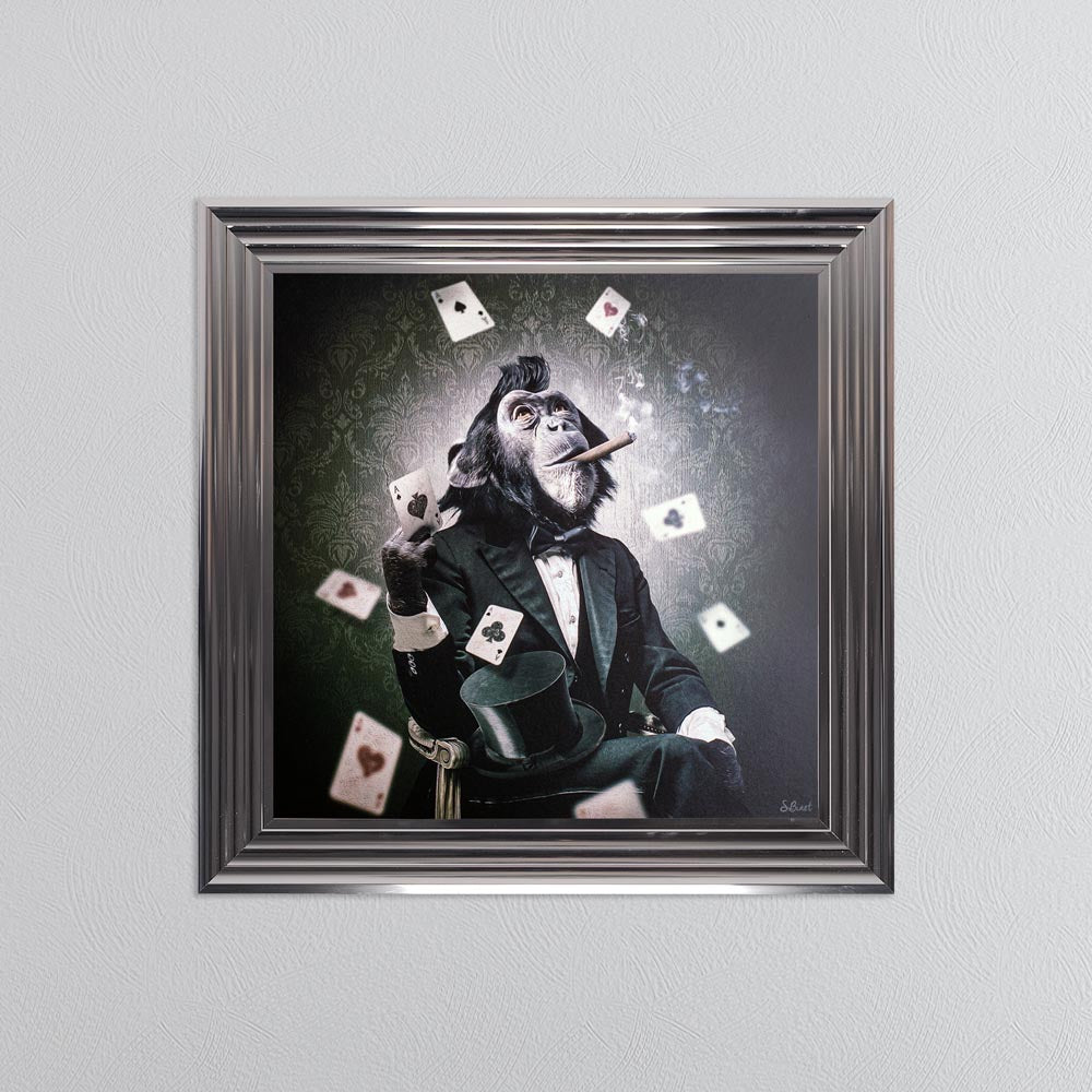 Poker Monkey Framed Wall Art