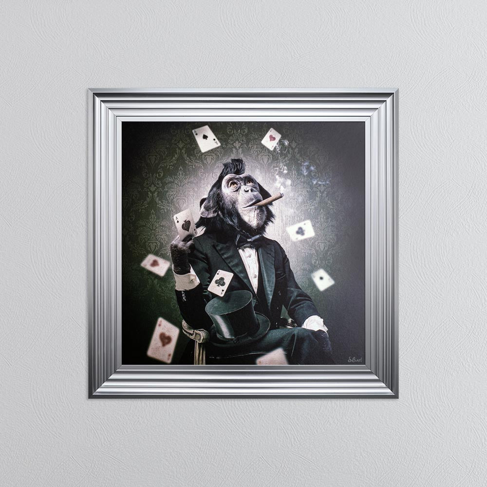 Poker Monkey Framed Wall Art