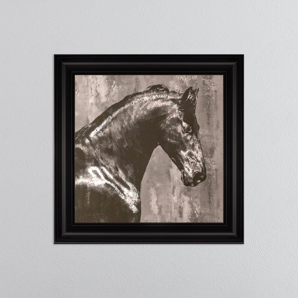 Black Stallion with Silver Foil Embellishment Framed Wall Art