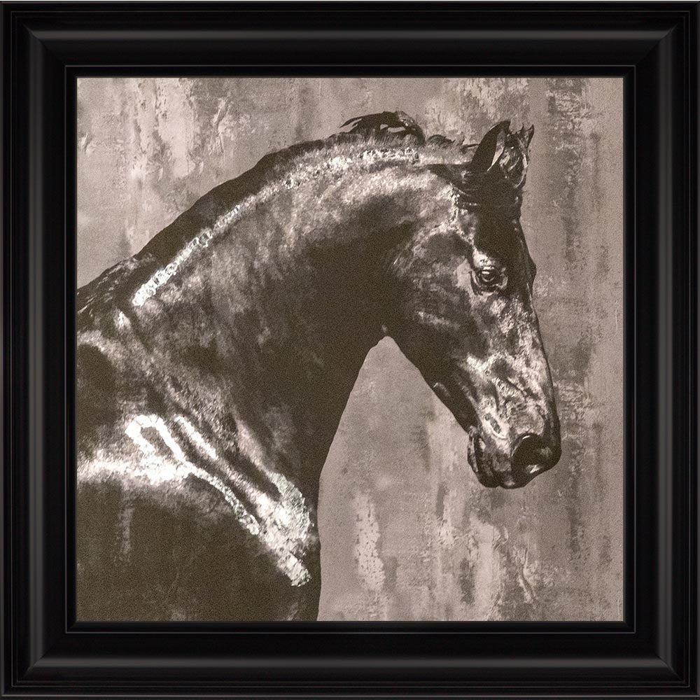 Black Stallion with Silver Foil Embellishment Framed Wall Art