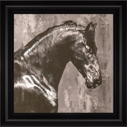 Black Stallion with Silver Foil Embellishment Framed Wall Art