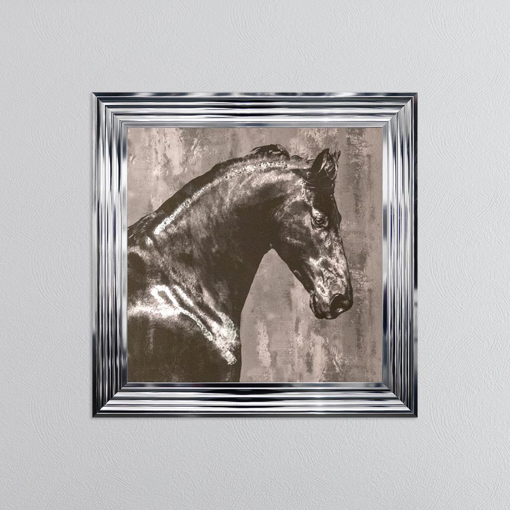 Black Stallion with Silver Foil Embellishment Framed Wall Art