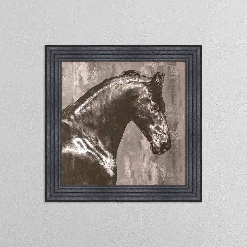 Black Stallion with Silver Foil Embellishment Framed Wall Art